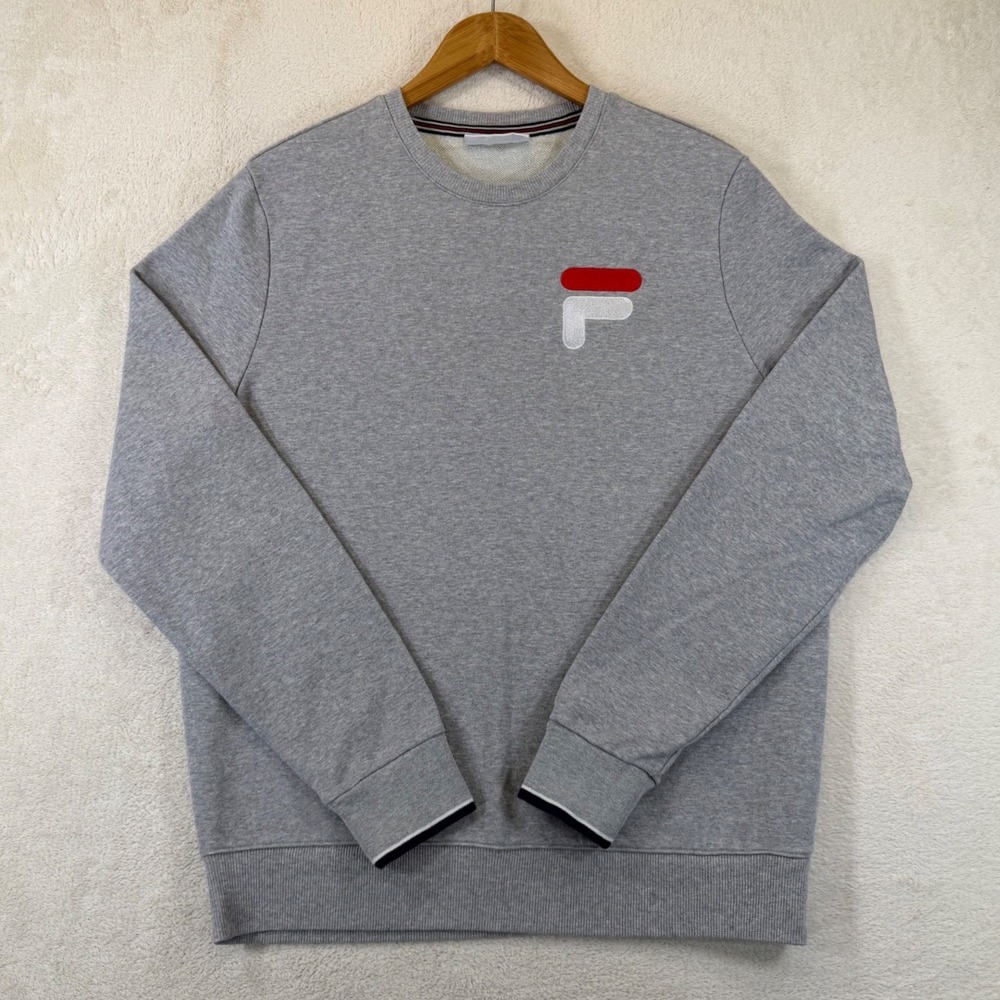 Fila Mens Crewneck Sweatshirt Gray Embroidered Logo Pullover Size Medium